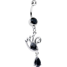 Load image into Gallery viewer, Black Cubic Zirconia Sparkling Raindrop and Swan Dangle Belly Ring