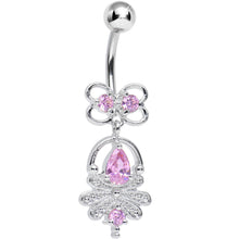 Load image into Gallery viewer, Pink Cubic Zirconia Royal Aura Dangle Belly Ring