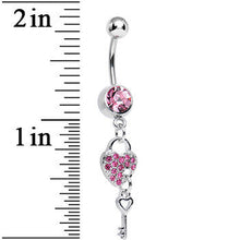 Load image into Gallery viewer, Pink Crystal Unlocking Love Padlock and Key Dangle Belly Ring