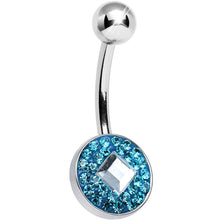 Load image into Gallery viewer, Aqua Gem Medallion with Clear Gem Diamond Core Belly Ring