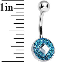 Load image into Gallery viewer, Aqua Gem Medallion with Clear Gem Diamond Core Belly Ring