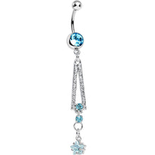 Load image into Gallery viewer, Aqua Gem Cosmopolitan Art Deco Triangle Dangle Belly Ring