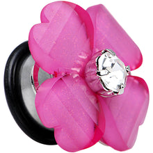 Load image into Gallery viewer, 9/16 Clear Gem Pink Acrylic Spring Flower Single Flare Steel Plug