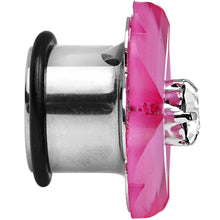 Load image into Gallery viewer, 9/16 Clear Gem Pink Acrylic Spring Flower Single Flare Steel Plug