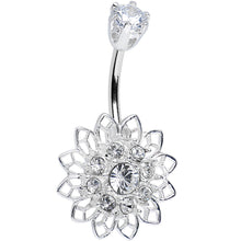 Load image into Gallery viewer, 925 Sterling Silver Clear CZ Anahata Chakra Flower Belly Ring