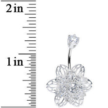 Load image into Gallery viewer, 925 Sterling Silver Clear CZ 3D Bursting Flower Belly Ring