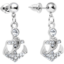 Load image into Gallery viewer, Clear Gem Sparkling Seaworthy Anchor Dangle Post Earrings