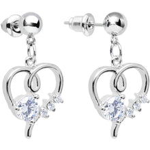 Load image into Gallery viewer, Clear Cubic Zirconia Feel the Love Heart Dangle Post Earrings