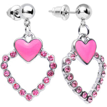 Load image into Gallery viewer, Pink Gem Bright Brim Hollow Heart Dangle Post Earrings