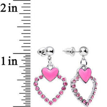 Load image into Gallery viewer, Pink Gem Bright Brim Hollow Heart Dangle Post Earrings