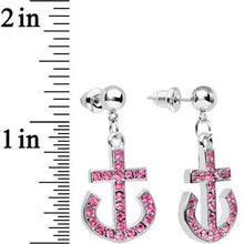 Load image into Gallery viewer, Pink Gem Bright Boat Brake Anchor Dangle Post Earrings