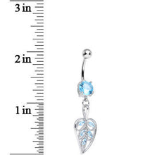 Load image into Gallery viewer, Aqua Cubic Zirconia Bright Botanical Leaf Dangle Belly Ring