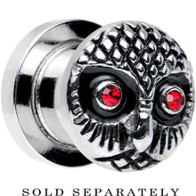 Load image into Gallery viewer, 0G Red Gem Eyes Stainless Steel Thoughtful Owl Screw Fit Plug