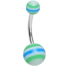 Load image into Gallery viewer, Acrylic Planetary Striped Green and Blue Belly Ring