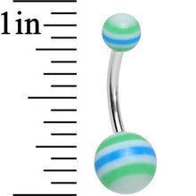 Load image into Gallery viewer, Acrylic Planetary Striped Green and Blue Belly Ring