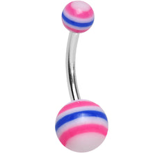 Load image into Gallery viewer, Acrylic Balanced Brightness Pink and Blue Striped Belly Ring