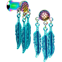 Load image into Gallery viewer, Rainbow Titanium Dreamcatcher Dangle Tunnel Set Sizes 5mm to 12mm