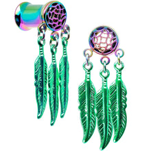 Load image into Gallery viewer, Rainbow Titanium Dreamcatcher Dangle Tunnel Set Sizes 5mm to 12mm