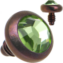 Load image into Gallery viewer, 14G 3mm Peridot Green Gem Bronze Anodized Titanium Dermal Top