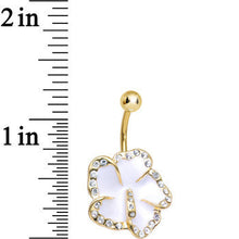 Load image into Gallery viewer, Clear Crystal Gold Plated White Impatient Flower Belly Ring