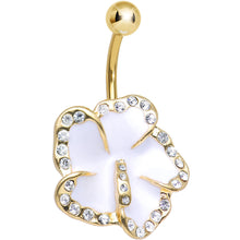 Load image into Gallery viewer, Clear Crystal Gold Plated White Impatient Flower Belly Ring