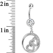 Load image into Gallery viewer, Clear Crystal Joined Double Encircled Heart Dangle Belly Ring