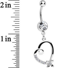 Load image into Gallery viewer, Clear Crystal Flower and Twisting Heart Dangle Belly Ring