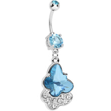 Load image into Gallery viewer, Aqua Cubic Zirconia Double Layered Butterfly Dangle Belly Ring
