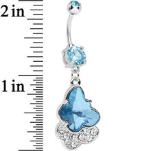 Load image into Gallery viewer, Aqua Cubic Zirconia Double Layered Butterfly Dangle Belly Ring