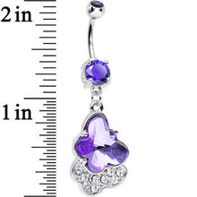 Load image into Gallery viewer, Tanzanite Cubic Zirconia Double Layered Butterfly Dangle Belly Ring