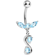 Load image into Gallery viewer, Aqua Cubic Zirconia Flight to Infinity Dangle Belly Ring