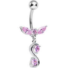 Load image into Gallery viewer, Pink Cubic Zirconia Flight to Infinity Dangle Belly Ring