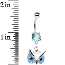Load image into Gallery viewer, Aqua Gem Glitter Mask Owl Head Dangle Belly Ring