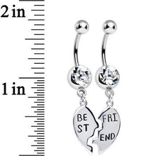 Load image into Gallery viewer, Clear Gem Shared Heart Best Friend Heart Dangle Belly Ring Set