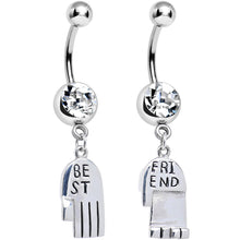Load image into Gallery viewer, Clear Gem Holding Hands Best Friend Heart Dangle Belly Ring Set