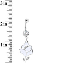 Load image into Gallery viewer, Clear Gem Stainless Steel White Opera Flower Dangle Belly Ring