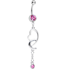 Load image into Gallery viewer, Pink Cubic Zirconia Fathoms of Love Heart Dangle Belly Ring