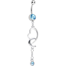Load image into Gallery viewer, Aqua Cubic Zirconia Fathoms of Love Heart Dangle Belly Ring