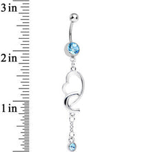 Load image into Gallery viewer, Aqua Cubic Zirconia Fathoms of Love Heart Dangle Belly Ring