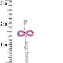 Load image into Gallery viewer, Pink Cubic Zirconia Love Sparkles to Infinity Dangle Belly Ring