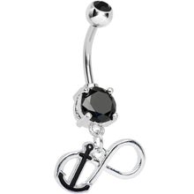 Load image into Gallery viewer, Black Double Cubic Zirconia Captain Anchor Infinity Dangle Belly Ring