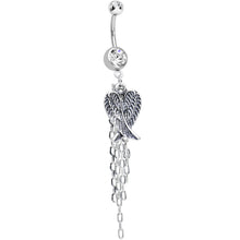Load image into Gallery viewer, Clear Double CZ Chain Streamer Angel Wing Dangle Belly Ring