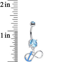 Load image into Gallery viewer, Aqua Double Cubic Zirconia Captain Anchor Infinity Dangle Belly Ring