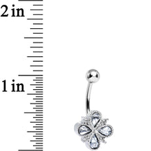 Load image into Gallery viewer, Clear Gem Quad Asterisk Teardrop Belly Ring