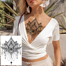 Load image into Gallery viewer, 53 Sheets Black Lace Temporary Tattoos Sticker Butterfly Flower Fake Tatoo Sticker Sexy Black Henna Temporary Tattoos For Women