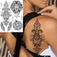 Load image into Gallery viewer, 53 Sheets Black Lace Temporary Tattoos Sticker Butterfly Flower Fake Tatoo Sticker Sexy Black Henna Temporary Tattoos For Women