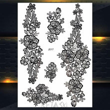 Load image into Gallery viewer, 53 Sheets Black Lace Temporary Tattoos Sticker Butterfly Flower Fake Tatoo Sticker Sexy Black Henna Temporary Tattoos For Women