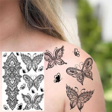 Load image into Gallery viewer, 53 Sheets Black Lace Temporary Tattoos Sticker Butterfly Flower Fake Tatoo Sticker Sexy Black Henna Temporary Tattoos For Women