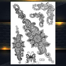 Load image into Gallery viewer, 53 Sheets Black Lace Temporary Tattoos Sticker Butterfly Flower Fake Tatoo Sticker Sexy Black Henna Temporary Tattoos For Women