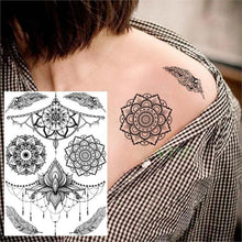 Load image into Gallery viewer, 53 Sheets Black Lace Temporary Tattoos Sticker Butterfly Flower Fake Tatoo Sticker Sexy Black Henna Temporary Tattoos For Women